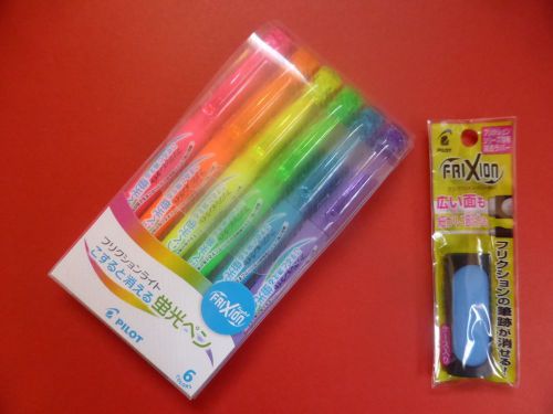 Pilot FriXion Light Highlighter  6Color Set and FriXion Eraser Light blue