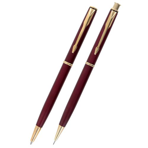 Parker insignia burgundy gold trim ballpoint pen &amp; mechanical pencil set for sale