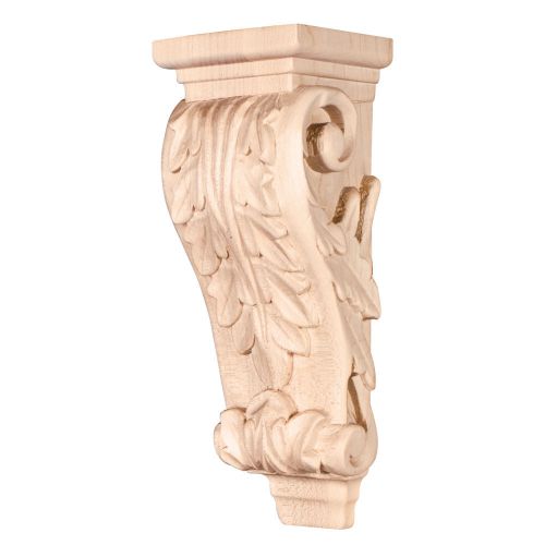 Petite Acanthus Wood Corbel. 2-1/2&#034; x 2-5/8&#034; x 7&#034;.Rubberwood