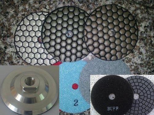 4&#034; Dry Diamond Polishing 9 PCS + Glaze Buff + Aluminum Backer Granite Concrete