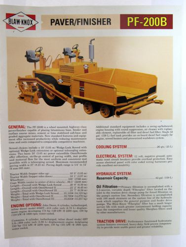 BLAW-KNOX PF-200B ASPHALT PAVER/FINISHER SALES BROCHURE DATED 1992 PDF File copy