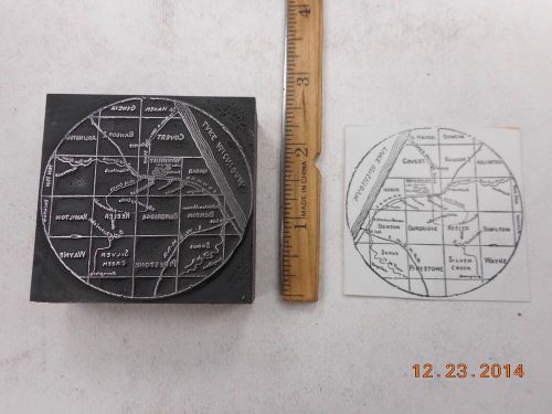 Letterpress Printing Printers Block, Lake Michigan Shoreline w Towns &amp; Railroads