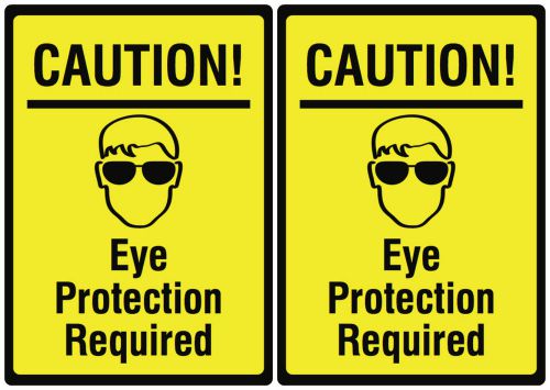 Caution eye protection required protect eyes new signs yellow warning signs 2 pk for sale