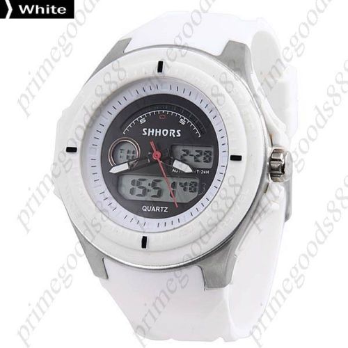 Digital lcd sports quartz analog date wrist men&#039;s wristwatch silicone band white for sale