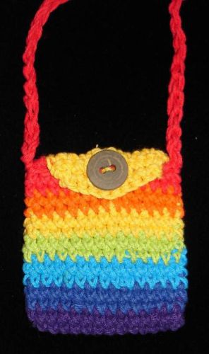 Pouch - small rainbow knit purse with button closure - 2 x 1.75 inch for sale