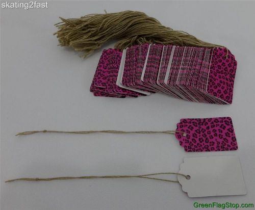 100 Leopard Pink Designer Print Scalloped Merchandise Strung Price Tags