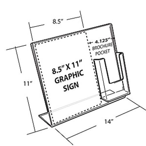 14&#034; W by 11&#034; H L-Shaped Slanted Acrylic Sign Holder w/ Attached Brochure Holder