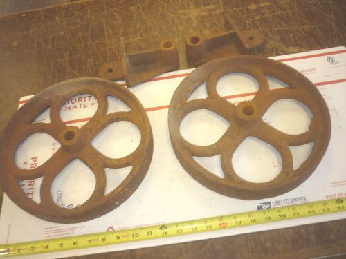 2 OLD ANTIQUE CAST IRON WHEEL FANCY  GAS ENGINE SHOP CART W/ HANGERS