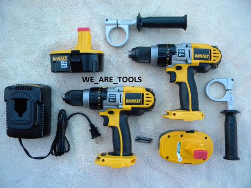 2 dewalt dcd970 18v cordless hammer drills, 2 dc9096 batteries, charger 18 volt for sale