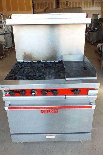 Vulcan 36&#034; Four Burner &amp; 12&#034; Flat Griddle Range Oven Model 36SL-553 Natural Gas