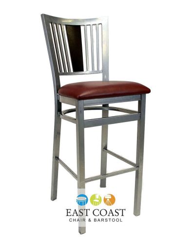 New Steel City Silver Metal Restaurant Bar Stool with Wine Vinyl Seat