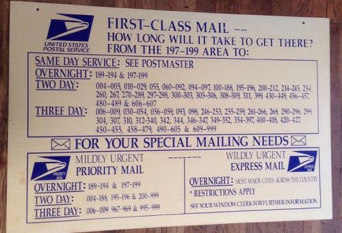 Usps post office sign delaware mailing chart plastic 24x36 advertising for sale
