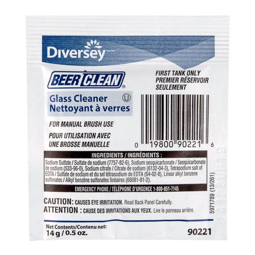 100 Diversey 990221 Beer Clean Bar Glass Cleaner .5oz Powder Packs Glassware