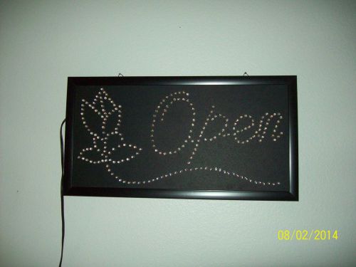 LIGHTED “OPEN&#034; LED SIGN, FOR GAMEROOM, BAR, ETC. BLACK ACRYLIC PLASTIC - NEW!