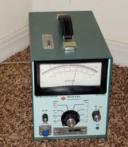 RF MILLIVOLTMETER MILLIVAC mod MV-828A + PROBE WORKING /ME-247D/U / AN/URM-145DU