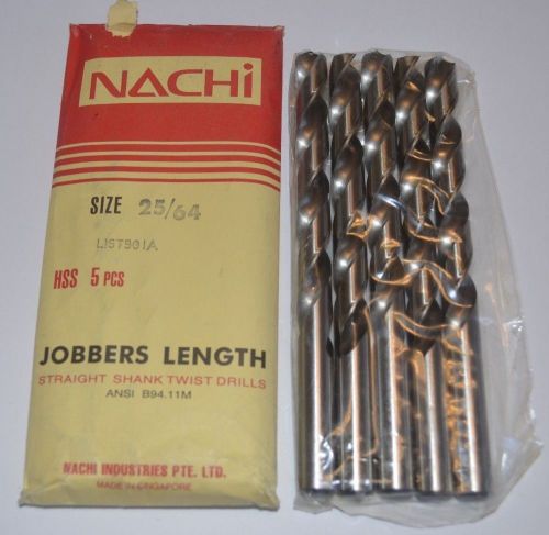 Lot of 5 NACHI 25/64 50I A JOBBER LENGTH STRAIGHT HSS SHANK TWIST DRILL BITS