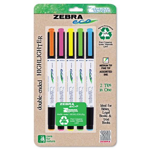 Eco Zebrite Double-Ended Highlighter, Chisel/Fine Point Tip, 5/Set