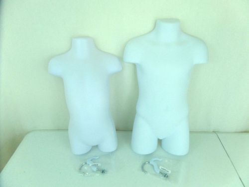 White CHILD &amp; TODDLER Body 1/2 MANNEQUIN FORM w/ Hanging Hooks Kids Display