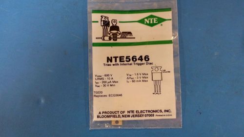 (1 PC) NTE5646, ECG5646, TRIAC w/Internal Trigger DIAC, 600V, 10A