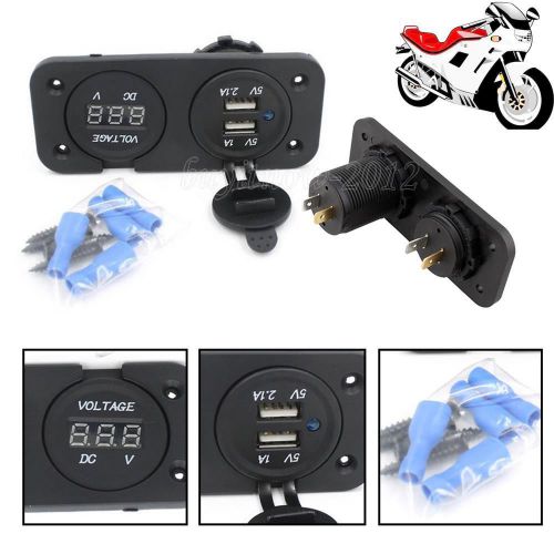 12 V Digital Panel LED Duel 2 USB Port Charger with DC Voltmeter For Car Boat