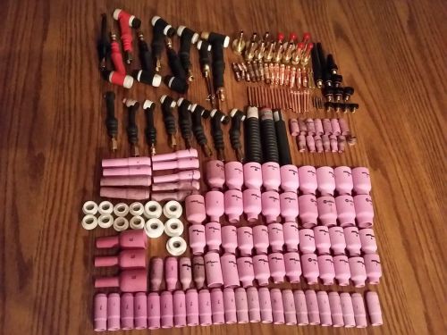 Big Lot of Miller Weldcraft tig torches, collets, collet bodies, cups, back caps