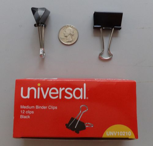 Box of 12 Universal Medium Binder Clips 5/8&#034; Cap., 1-1/4&#034; Wide OS5