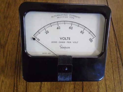 Simpson Electric Decibel Gauge Rectifier 0 - 100 2000 OHMS per volt MODEL 49A