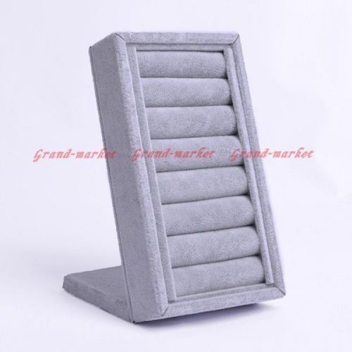 Gray Velvet Earrings Rings Jewelry Display Stand Holder Organizer Showcase P0087