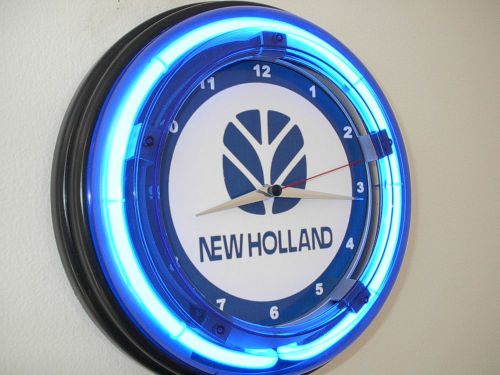 New Holland Farm Tractor Barn Garage Man Cave Neon Advertising Wall Clock Sign