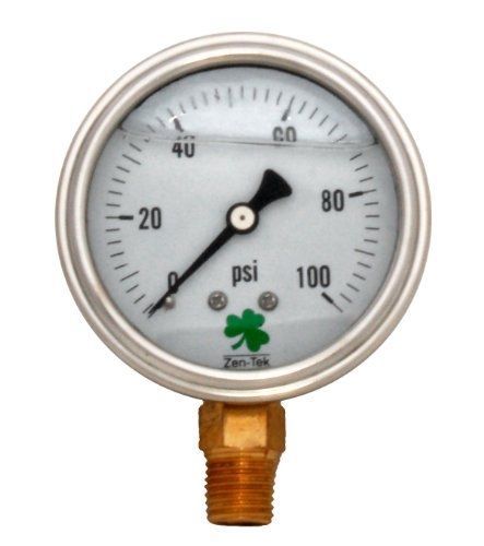 Zenport LPG100 Zen-Tek Glycerin Liquid Filled Pressure Gauge, 100 PSI, Box of 10