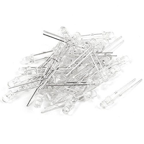 Uxcell 40 pieces 3mm straw hat white led lamp light emitting diode dc 2.5v-3v for sale