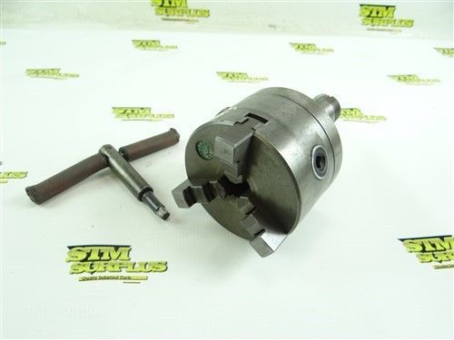 4&#034; 3 JAW SCROLLING CHUCK W/ FLAT BACK &amp; 5C SHANK BACK PLATE