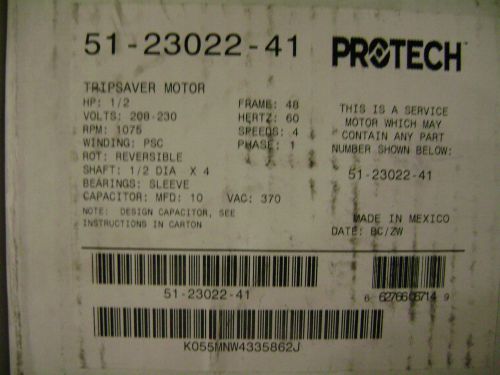 Protech 51-23022-41, 1/6-1/2 hp, 1075 rpm/4 speed condenser fan motor **new** for sale