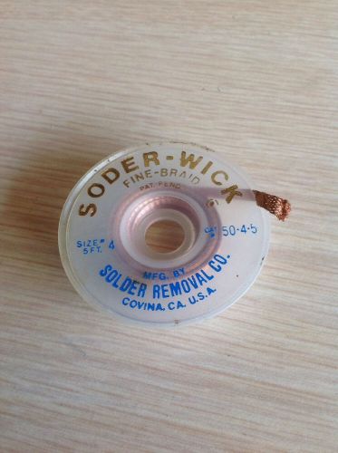 Size 4 Vintage Soder-wick Solder Removal 50-4-5 Covina CA USA Fine Braid 5 feet