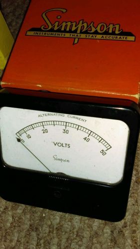 VINTAGE SIMPSON MODEL 59  PANEL METER  0-50 VOLTS WIDE VIEW - NOS