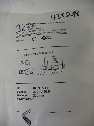 IFM Efector 200 Photo Electric Sensor OGH302, OGH-HPKG/US100 New