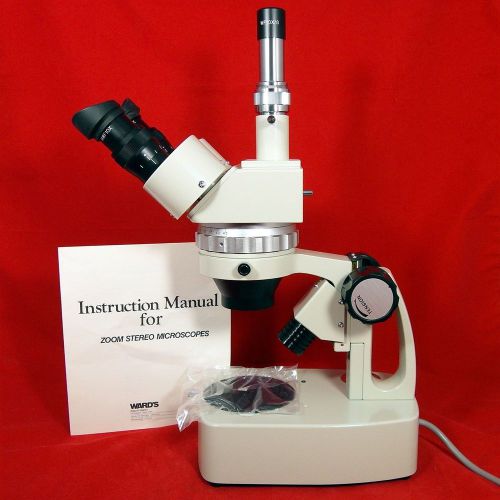 Ward&#039;s trinocular zoom stereo microscope 0.7x-4.5x dual hwf10x &amp;wf10x/s w manual for sale