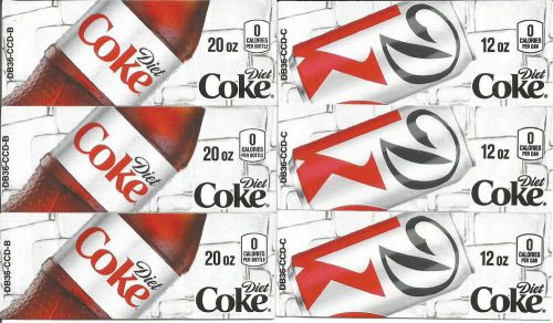 Vending Machine Label (6) DIET Dt COKE 20oz Bottle 12oz Can Tag Coca Cola