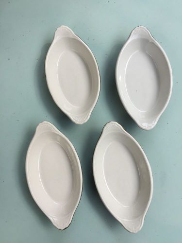 4 hall china #526 green/white 4 oz. welsh rarebit au gratin stoneware dishes for sale