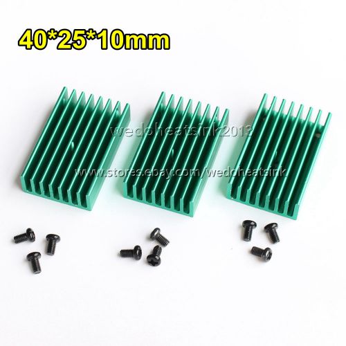 4pcs Green 40x25x10mm Aluminum Heat Sink With M3 Screws For IC / CPU