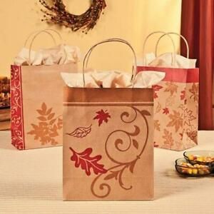 Fall Kraft Paper Bags (12 Pack) 9&#034;h X 7 1/4&#034;w X 3 1/2&#034;d with 4&#034;h Jute Handles.