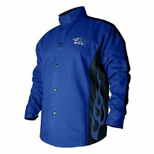 Revco BSX BXRB9C 3Xl Blue With Blue Flames Mens Welding Coat Jacket - Size 3XL