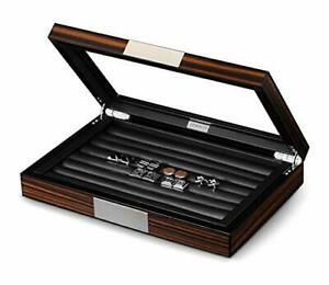 Wood Cufflink Box with Glass Window Cufflink Display Case Ring Organizer and