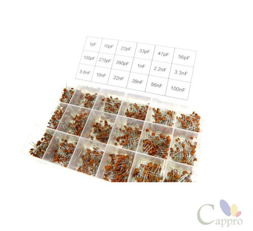 18value 1800pcs ceramic capacitor assortment box kit 1pf - 100nf 28 for sale