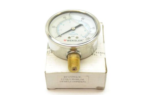 NEW WEKSLER BY12YPF4LW 0-100PSI 2-1/2IN FACE 1/4IN NPT PRESSURE GAUGE D402932