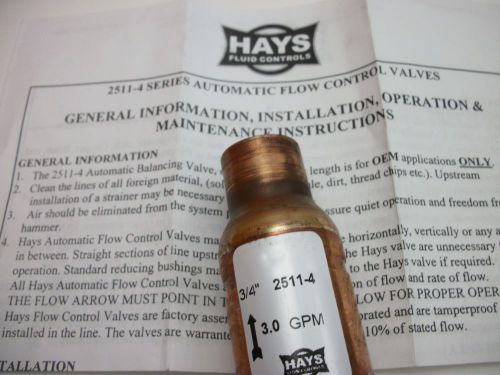 HAYS Measurflo 2511-4 3 GPM, 3/4 (89198) Auto. Flow Control Valve w/instr. NEW