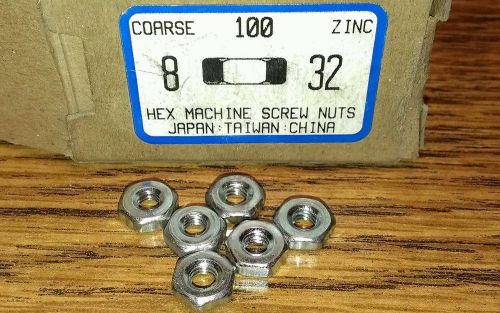#8-32 hex machine screw nut - steel - zinc plated (qty: 100) for sale