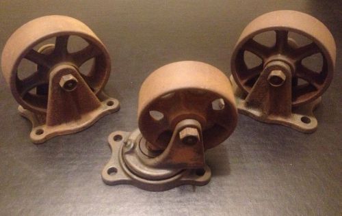 Antique industrial cast iron casters  vintage factory cart wheel set for sale