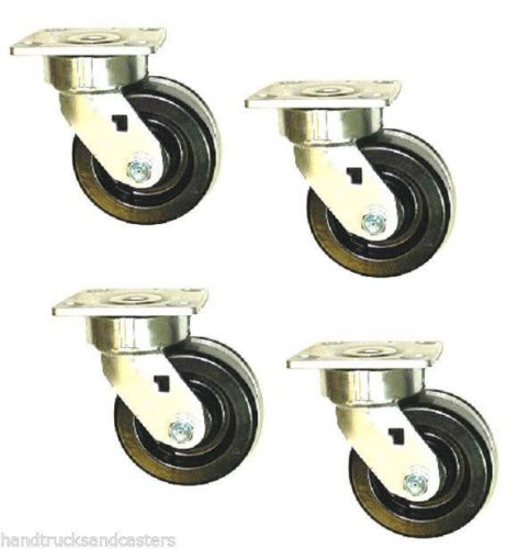 Set of 4 Heavy Duty Phenolic  Casters w/ 5&#034; x 2&#034; Concrete Warehouse Wheel