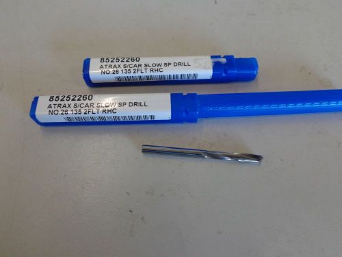 2 NEW ATRAX CARBIDE NO. 26 DRILL SLOW SPEED 2 FLUTE RHC 135 #85252260